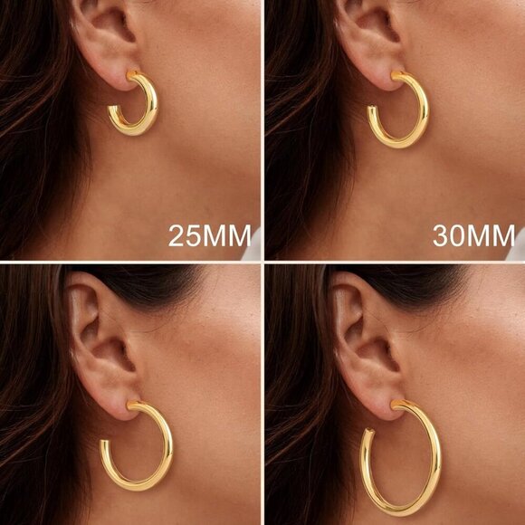 Gold Hoop Earrings for Women Chunky 14K Gold Plated Lightweight Jewelry Gift - Picture 3 of 6